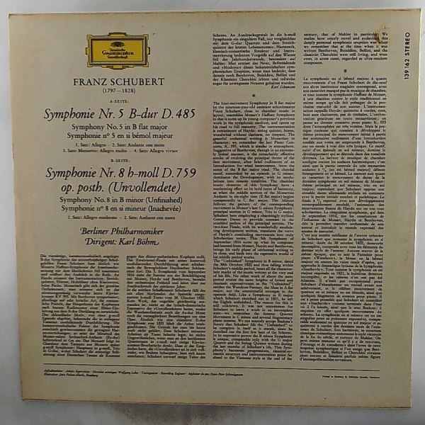 Berliner Philharmoniker (cond. Bohm Karl) — Schubert - Symphonien Nr. 5 & Nr. 8 (Unvollendete / Inachevee / Unfinished)