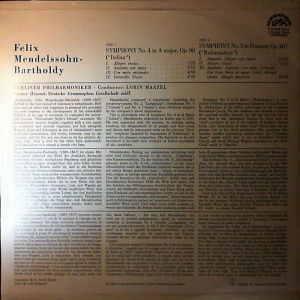 Berliner Philharmoniker (cond. Maazel Lorin) — Mendelssohn - Symphony no. 4 "Italian", symphony no. 5 "Reformation"