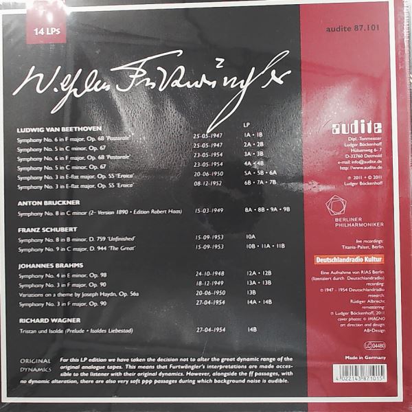 Berliner Philharmoniker (dir. Furtwangler W.) — RIAS Recordings, Live in Berlin 1947-1954: Beethoven - Symphonies nos. 3, 5, 6 / Bruckner - Symphony No. 8 / Schubert - Symphony No. 8, No. 9 / Brahms - Symphony No. 3, No.4 / Wagner - Tristan Und Isolde