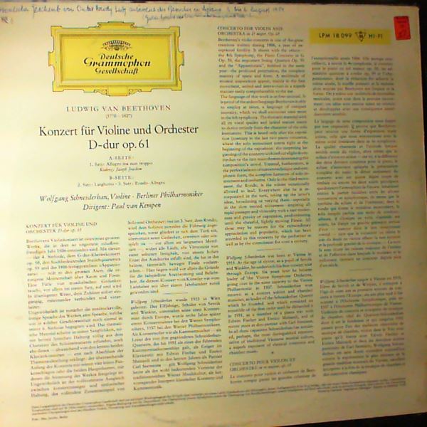 Berliner Philharmoniker (dir. van Kempen P.)/Schneiderhan W. — Beethoven - Konzert Fur Violine Und Orchester D-Dur Op. 61