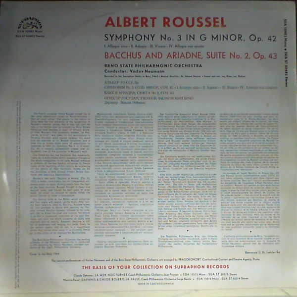 Brno State Philharmonic Orchestra — Roussel - Sym. No. 3, Bacchus And Ariadne No. 2 (con. Neumann)