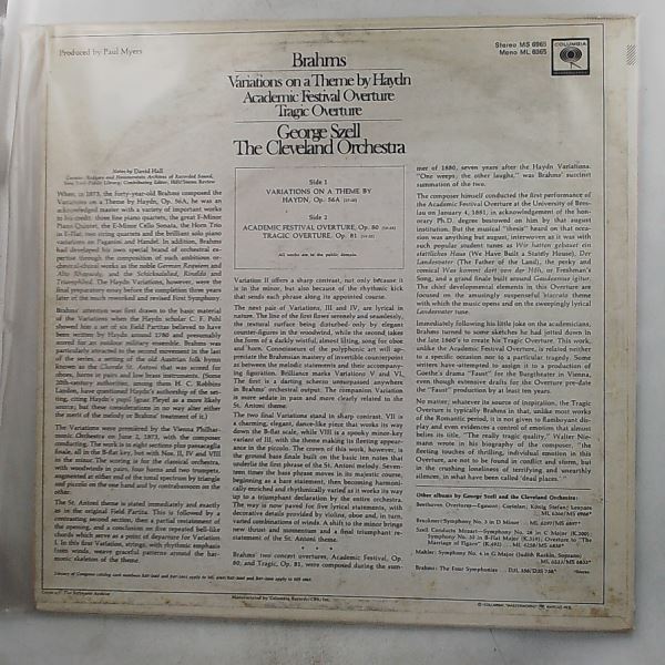 Cleveland Orchestra (cond. Szell George) — Brahms - Variations On A Theme By Haydn, Tragic And Academic Festival Overtures