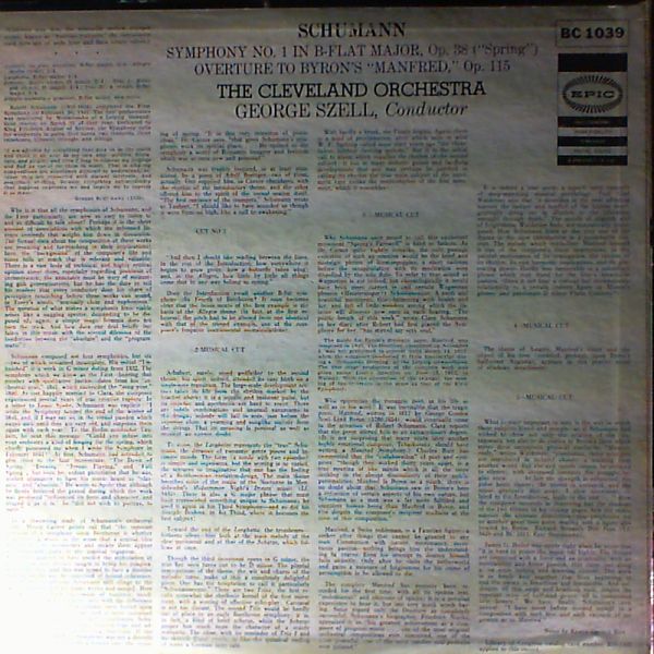 Cleveland Orchestra (cond. Szell George) — Schumann - Symphony No.1 in B-flat dur, Op. 38 ("Spring"). Overture To Byron's "Manfred", Op. 115