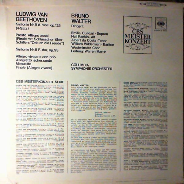 Columbia Symphony Orchestra (cond. Walter Bruno) — Beethoven Sinfonie Nr.9 d-moll, op. 125, Sinfonie Nr.8 F-dur, op.93