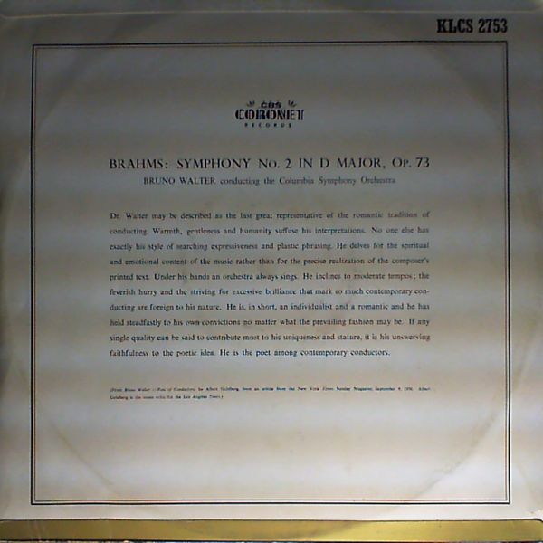 Columbia Symphony Orchestra (Walter B. - dir.) — Brahms: Symphony No.2