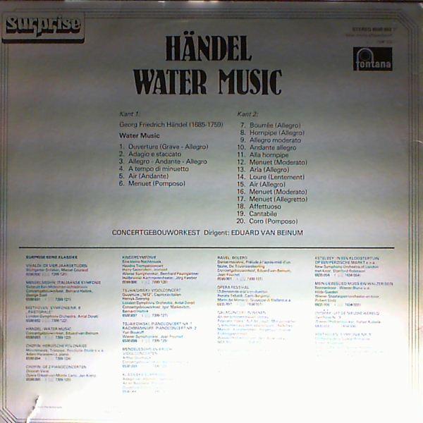 Concertgebouw Orchestra of Amsterdam (cond. Beinum E.) — Handel - Water Music