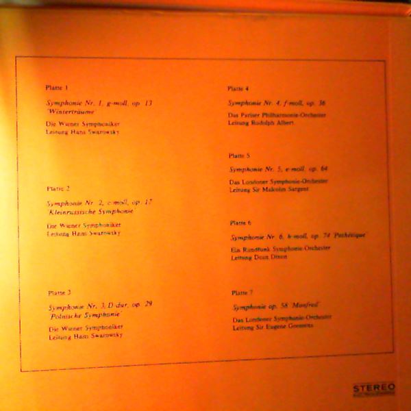 cond. Dixon Dean, Swarowsky Hans, Albert Rudolph, Goossens Sir Eugene, Sargent Sir Malcolm — Tchaikovsky - Sieben Symphonien: Wintertraume, Kleinrussische, Polnische, Pathetique, Manfred, nr. 4, nr. 5