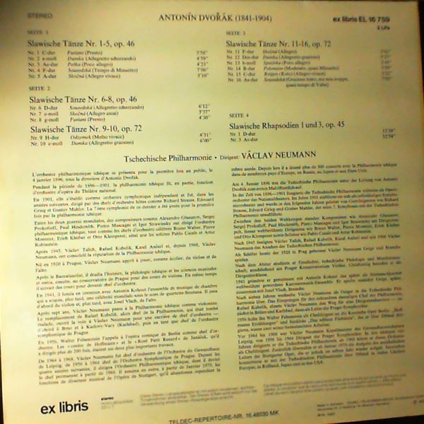 Czech Philharmonic Orchestra (cond. Neumann Vaclav) — Dvorak - Slawische Tanze Op. 46 Und Op. 72 / Slawische Rhapsodien Op. 45 Nr.1 Und 3