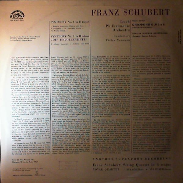 Czech Philharmonic Orchestra (dir. Neumann V.) — Schubert - Symphonies Nos. 3 And 8 Die Unvollendete