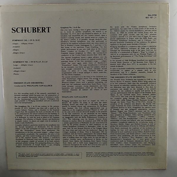 Dresden State Orchestra (cond. Sawallisch W.) — Schubert - Symphonies nos. 1 and 2