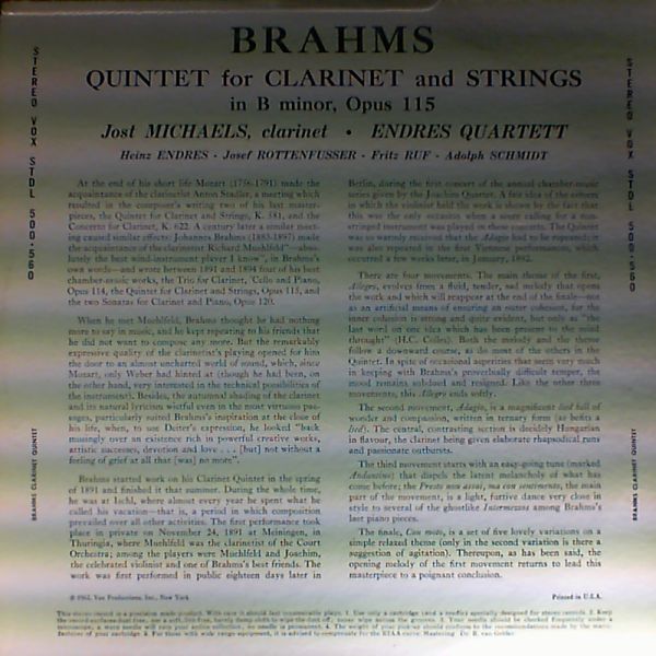 Endres Quartett/Michaels J.(clarinet) — Brahms - Quintet for Clarinet and Strings in B moll, Op.115