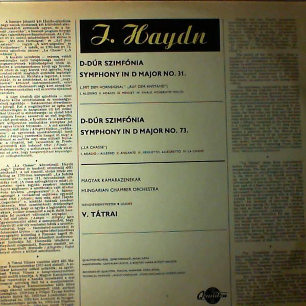 Hungarian Chamber Orchestra (dir. Tatrai V.) — Haydn - Symphony No. 31 "Mit Dem Hornsignal", "Auf Dem Anstand" / Symphony No. 73 "La Chasse"