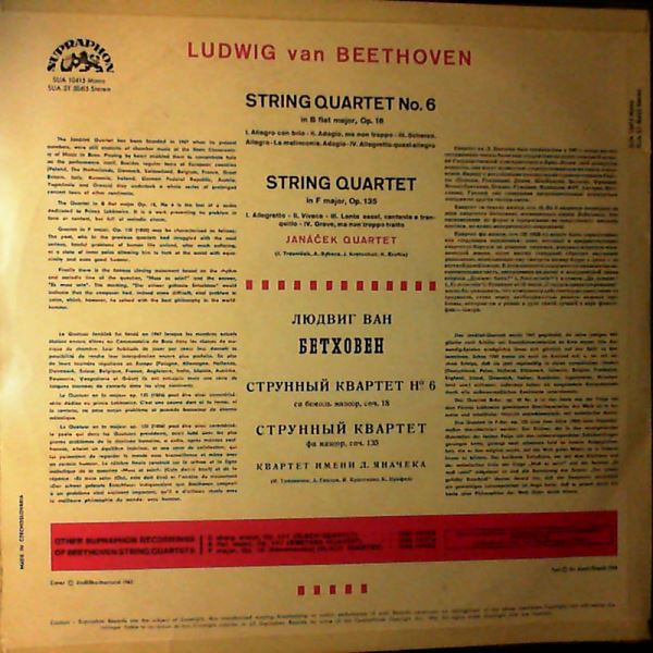 Janacek Quartet — Beethoven - String Quartets Op. 18 No. 6 And Op. 135