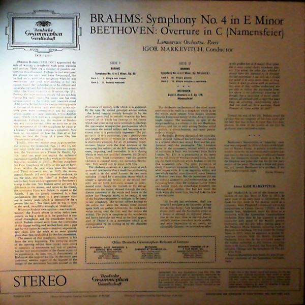 Lamoureux Orchestra Paris (cond. Markevitch Igor) — Brahms - Symphony no. 4 in E-moll, Beethoven - Overture in C (Namensfeier)