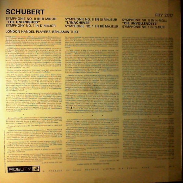 London Handel Players (cond. Tuke B.) — Schubert - Symphony No. 8 In B-moll "The Unfinished", Symphony No. 1