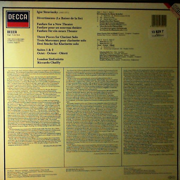 London Sinfonietta (dir. Chailly Riccardo) — Stravinsky - Divertimento (Le Baiser De La Fee), Suite 1&2, Octet (Стравинский)