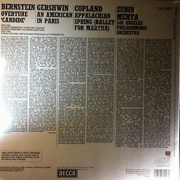 Los Angeles Philharmonic (cond. Mehta Z.) — Bernstein - Candide Ouverture; Gershwin - An American In Paris; Copland - Appalachian Spring