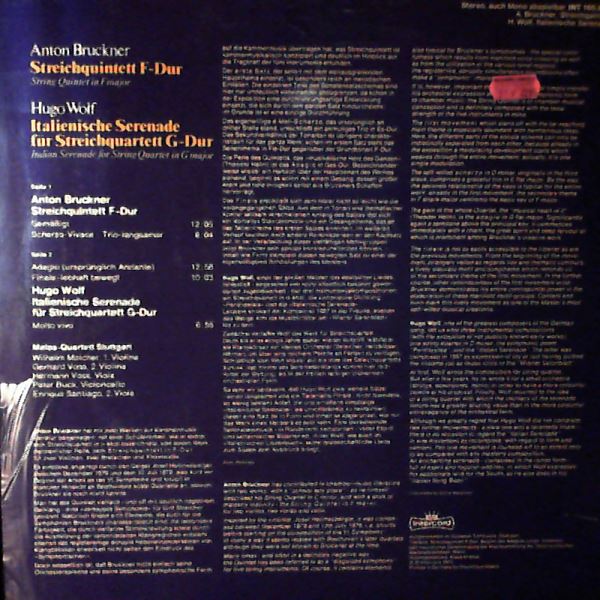 Melos Quartett Stuttgard — Bruckner - Streichquintett F-Dur, Italienische Serenade in G-dur fur Streichquartett