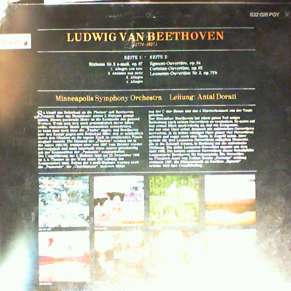 Minneapolis Symphony Orchestra (cond. Dorati Antal) — Beethoven - Sinfonie nr. 5 in c-moll op. 67; Ouverturen: Egmont op. 84, Coriolan op. 62, Leonore nr. 3 op. 72b