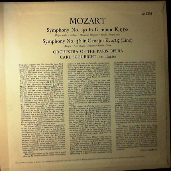 Orchestra Of The Paris Opera (cond. Schuricht C.) — Mozart - Symphony No. 40 In G-moll, Symphony No. 36 In C-dur "Linz"