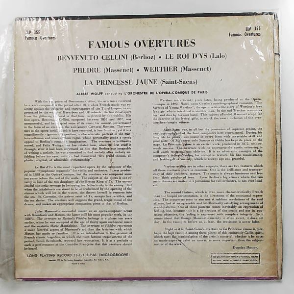 Paris Opera Comique Orchestra (cond. Wolff Albert) — Famous OverturesL Lalo, Massenet, Saint-Saens, Berlioz