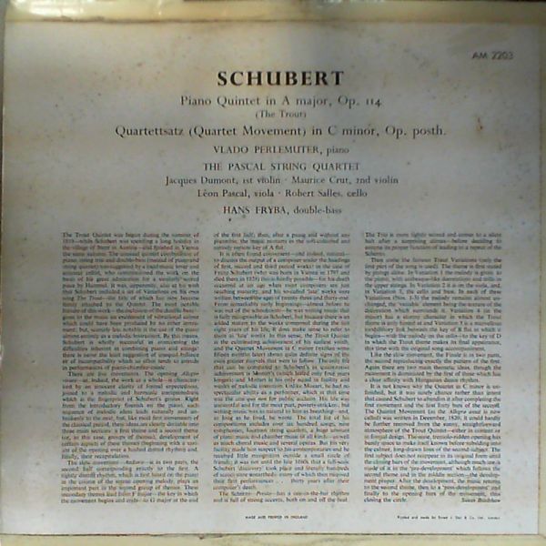 Perlemuter Vlado/Pascal String Quartet — Schubert: Piano quintet in A major, op.114/Quartettsatz