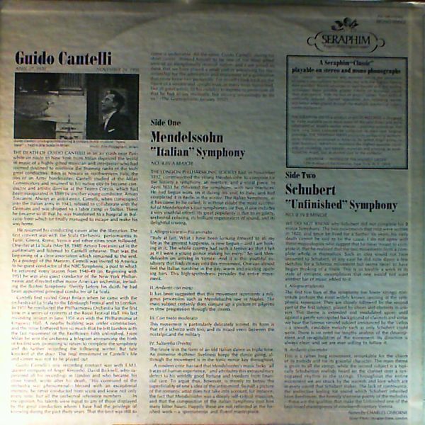 Philharmonia Orchestra — Schubert - Sym. No. 8 "Unfinished", Mendelssohn - Syn. No. 4 "Italian" (con. Cantelli)