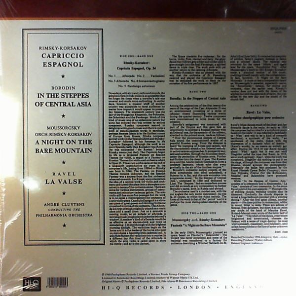 Philharmonia Orchestra (cond. Cluytens A.) — Rimsky-Korsakov - Capriccio Espagnol; Borodin - In The Steppes Of Central Asia; Moussorgsky - Fantasia "A Night On The Bare Mountain"; Ravel - La Valse