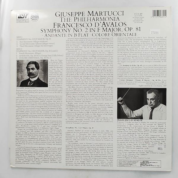 Philharmonia Orchestra (cond. D'Avalos F.) — Martucci - Symphony No 2 In Op 81 / Colore Orientale