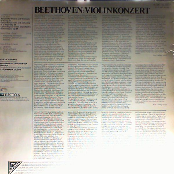 Philharmonia Orchestra (cond. Giulini Carlos Maria)/Perlman I. — Beethoven - concerto for violin and orchestra in D-dur op. 61