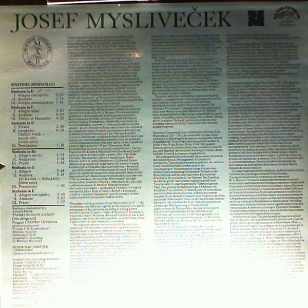 Prague Chamber Orchestra — Myslivecek J. - Symphonies in D, in F, in B, in Es, in G, in C