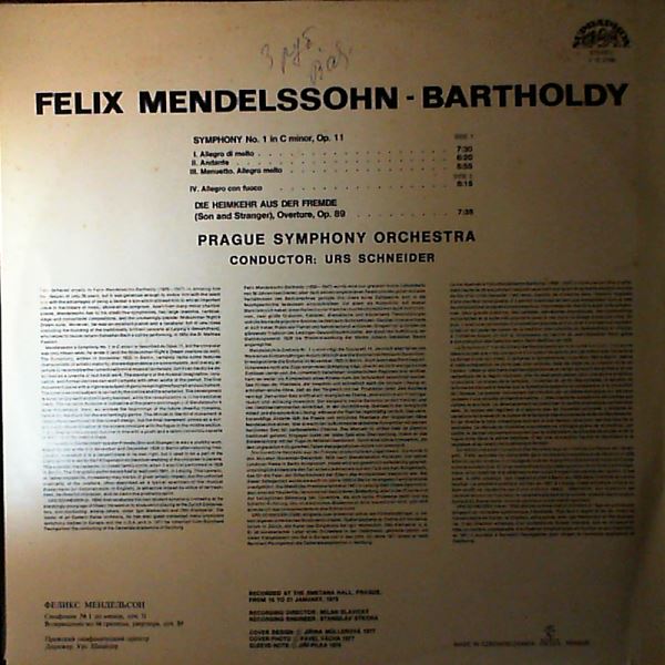 Prague Symphony Orchestra (cond. Schneider Urs) — Mendelssohn - Symphony No.1 In C-moll - Heimer Aus Der Fremde Overture