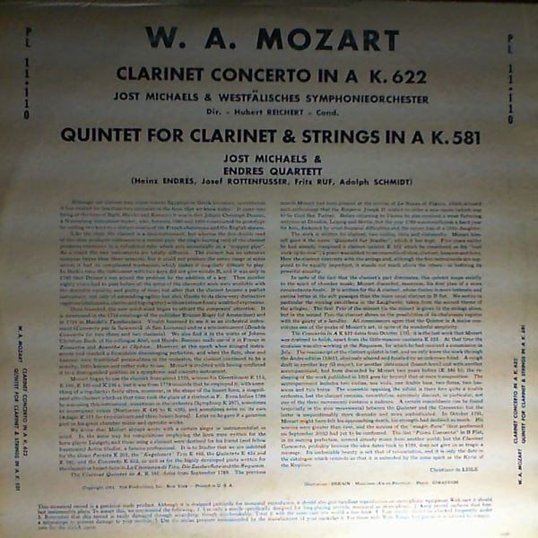 Reichert Hubert (con), Michaels Jost (clarinet) — Mozart: Clarinet concerto in A major