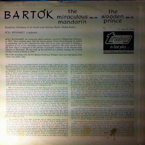 Reinhardt Rolf (cond.) — Bartok - The Miraculous Mandarin, Op.19. The Wooden Prince, Op. 13