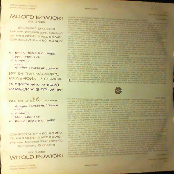 Rowicki W. ( dir.) — Haydn - Symphony In G Major No 88. Symphony In G Major No 94 Paukenschlag