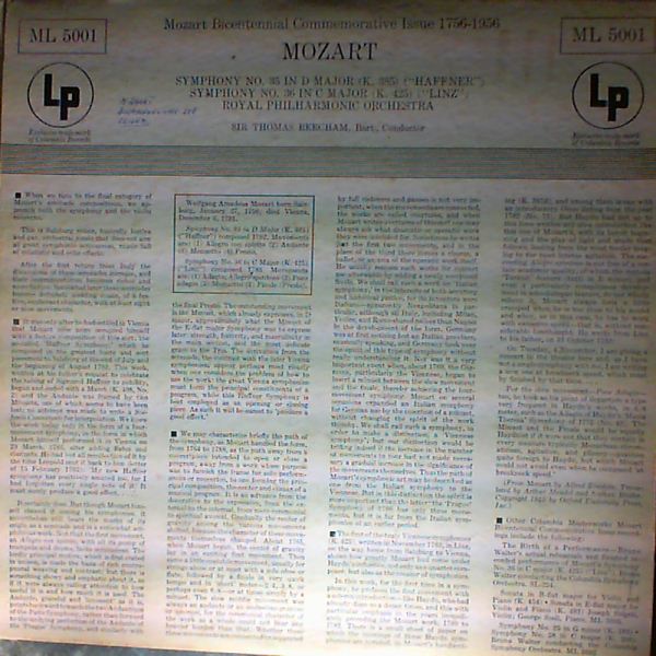 Royal Philarmonic Orchestra (cond. Beecham T,) — Mozart - symphony no.36 in C-dur, Linz, no.35 in D-dur, Haffner