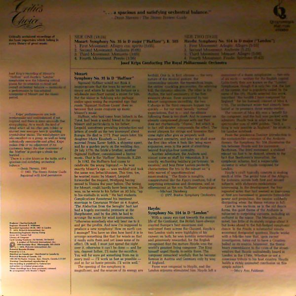 Royal Philharmonic Orchestra (cond. Krips J.) — Haydn - Symphony No. 104 in D-dur. Mozart - Symphony No.35 in D-dur