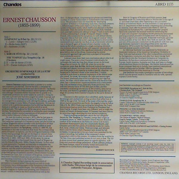 Serebrier Jose (con.) — Chausson: symphony in B flat op.20, soir de fete op.32, tempest op.18:2 scenes
