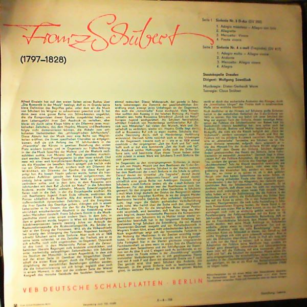 Staatskapelle Dresden (cond. Sawallisch W.) — Schubert - Sinfonie Nr. 3 D-dur / Sinfonie Nr. 4 E-moll