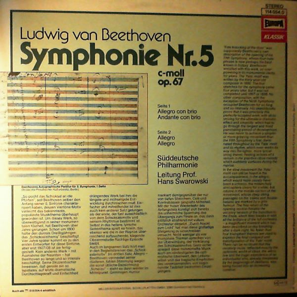 Sudwestdeutsche Philharmonie (dir. Swarowsky H.) — Beethoven - Symphonie nr. 5
