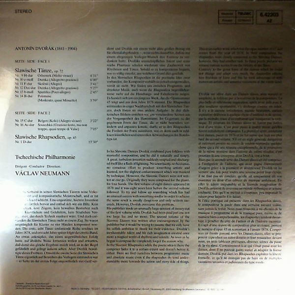 Tschechische Philharmonie (dir. Neumann V.) — Dvorak A. - Slawische Tanze - Slavonic Dances: Nr. 1-8 Op.46 - Nr. 9-10 Op.72; Slawische Rhapsodien op. 45 nr. 1