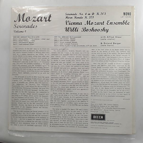 Vienna Mozart Ensemble (cond. Boskovsky W.) — Mozart - LXT 6330