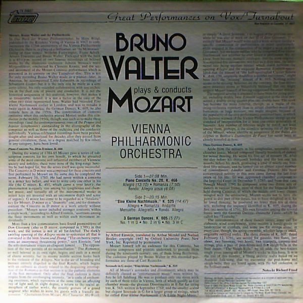 Vienna Philharmonic Orchestra (cond. Walter B.) — Mozart - Piano Concerto No.20, K.466. "Eine Kleine Nachtmusik", K.525. 3 German Dances, K.605