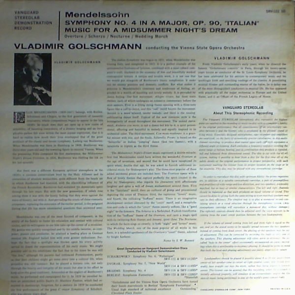 Vienna State Opera Orchestra — Mendelssohn: Sym. No.4"Italian", Music For A Midsummer Night's Dream (con.Golschmann)