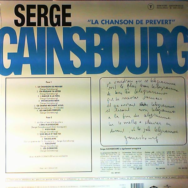 Serge Gainsbourg — La Chanson De Prévert