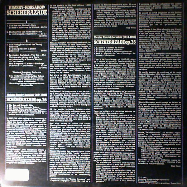 Winnipeg Symphony Orchestra (cond. Gamba P.) — Rimsky-Korsakov - Scheherazade