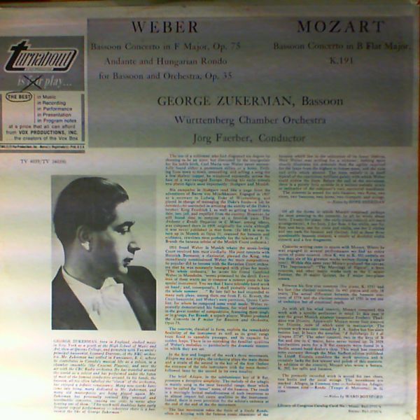 Wurttemberg Chamber Orchestra (cond. Faerber J.) — Mozart - Bassoon Concerto in B-flat dur. Weber - Bassoon Concerto F-dur, Andante and Hungarian Rondo