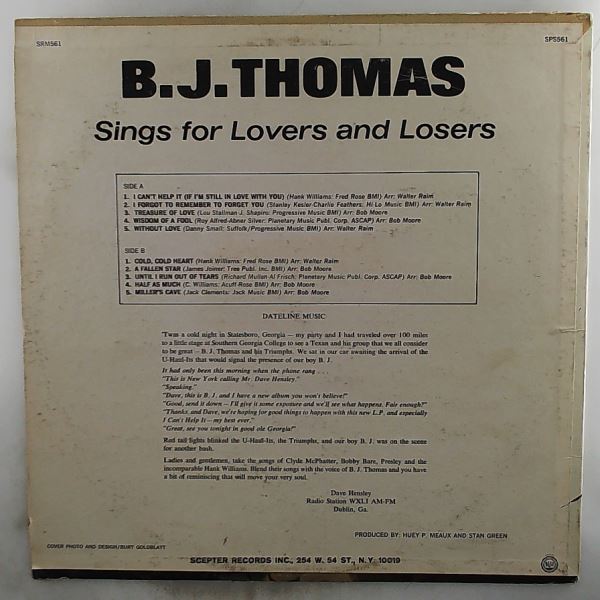Thomas B.J. — Sings For Lovers And Losers