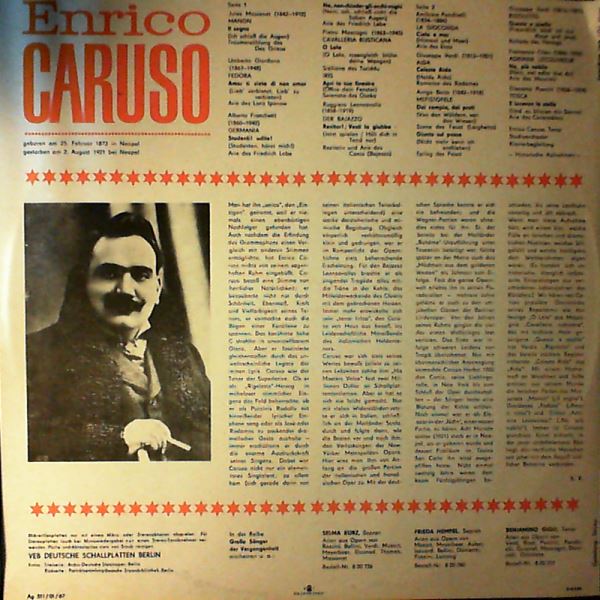 Caruso Enrico — Caruso Enrico Tenor: Massenet, Giordano, Franchetti, Mascagni, Leoncavallo, Ponchielli, Verdi, Boito, Cilea, Puccini