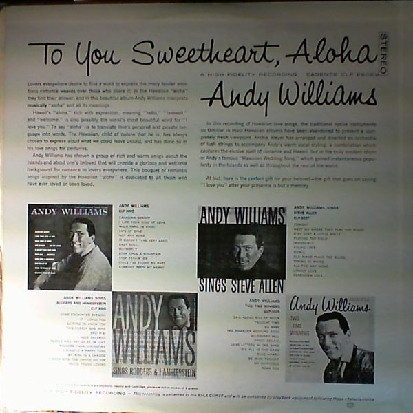 Williams Andy — To You Sweetheart, Aloha
